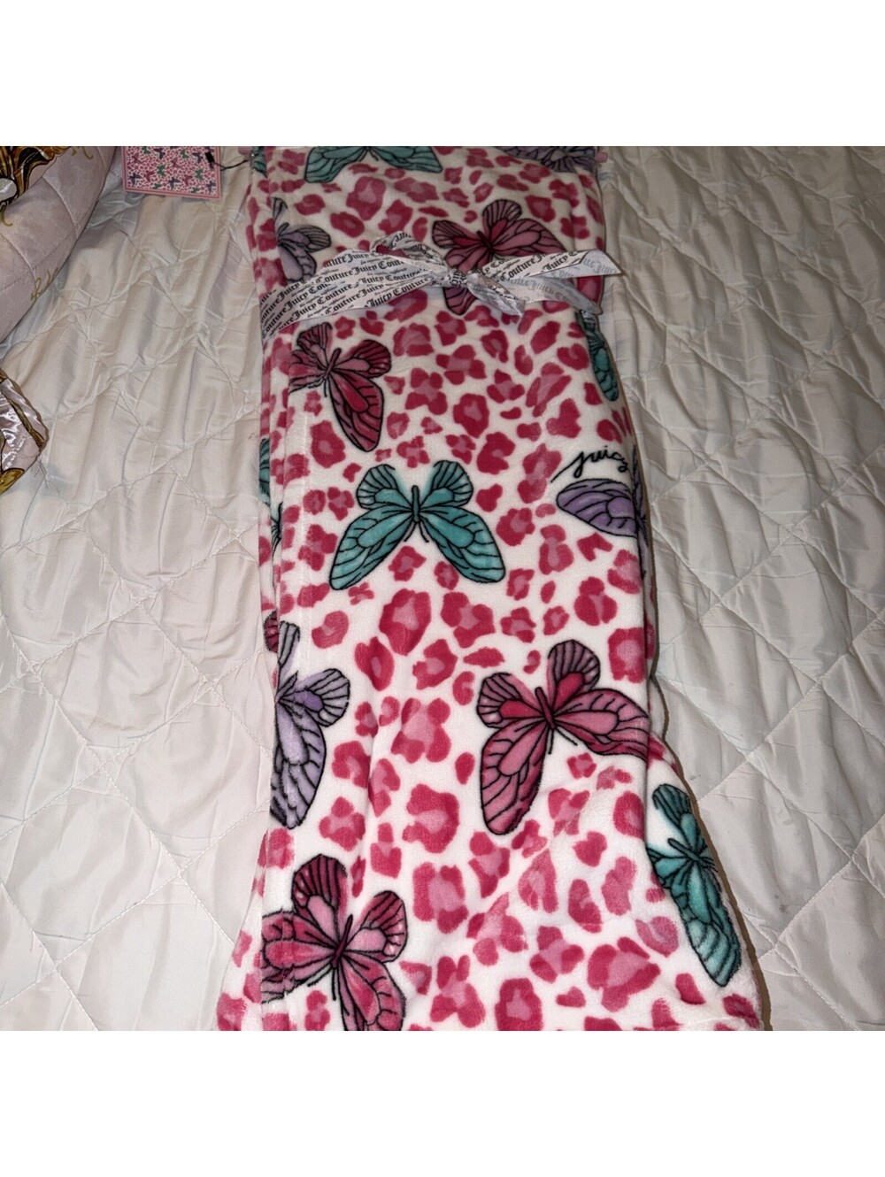 Juicy Couture kids Blanket NEW Plush Throw leopard Butterflies 50" x 70" NWT